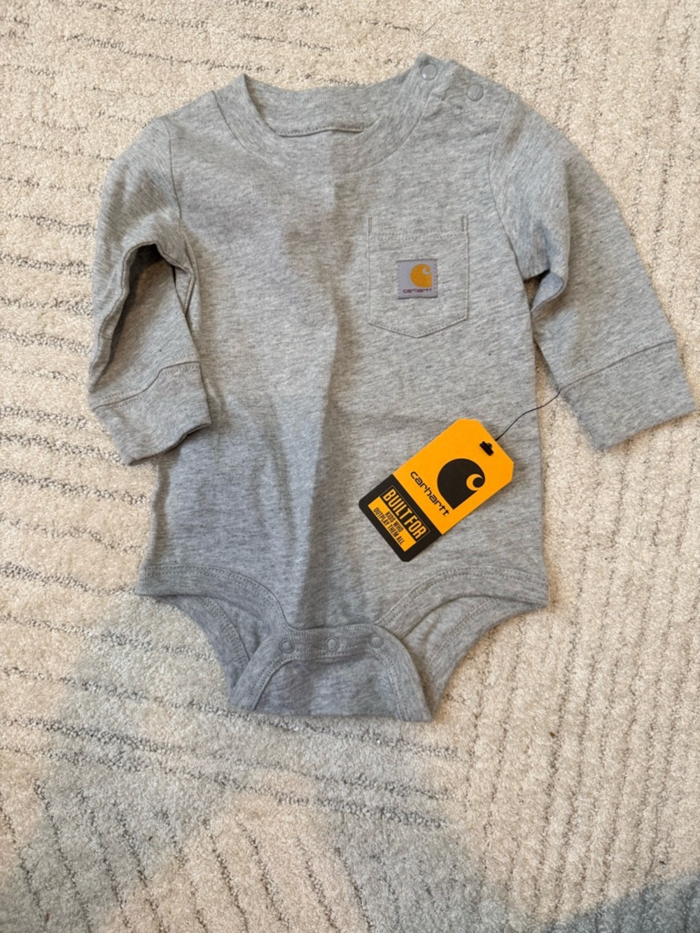 Carhartt Heather Gray Long Sleeve Infant Bodysuit with Chest Patch